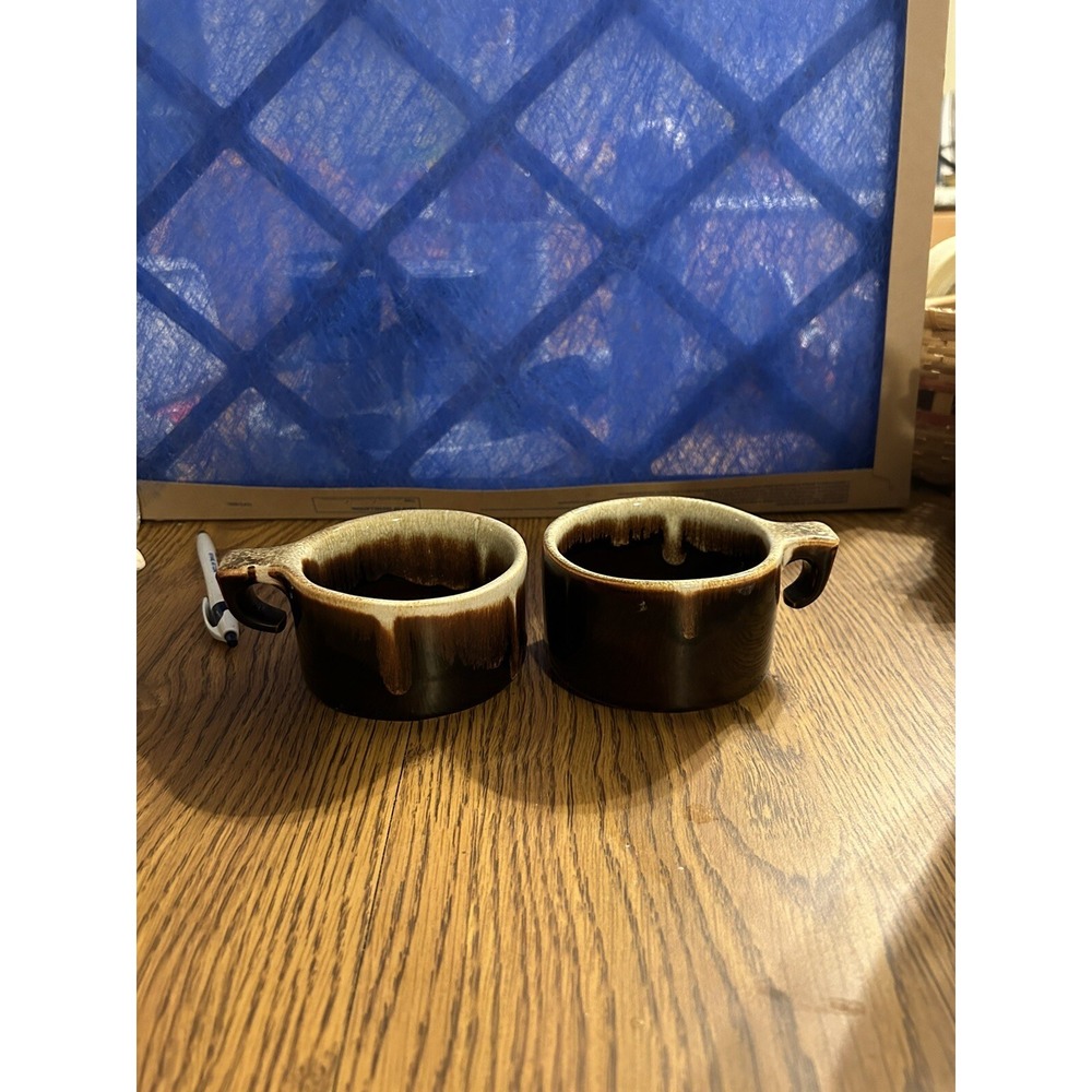 Two Vintage Brown Drip Gourmet Brown Hooked Handled USA Mug